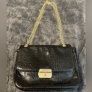 Vintage Anne Klein Black Alligator Purse w/ Gold Chain